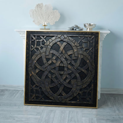 Celtic Knot Symmetrical Canvas in Dark Metal in rose gold floating frame