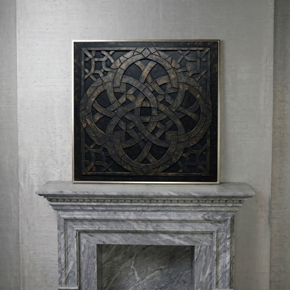 Celtic Knot Symmetrical Canvas in Dark Metal in silver floating frame