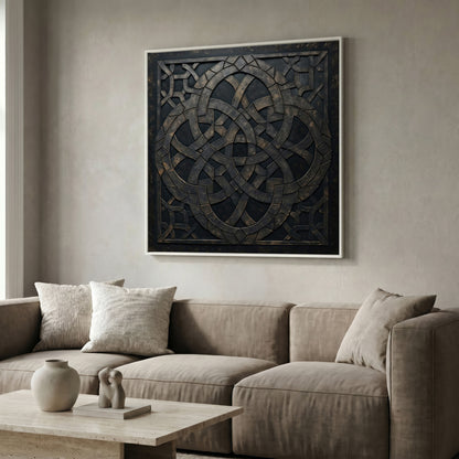 Celtic Knot Symmetrical Canvas in Dark Metal in white floating frame