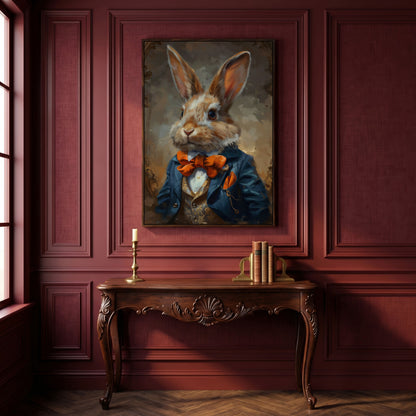 Elegant Bunny Portrait Canvas in dark walnut floating frame