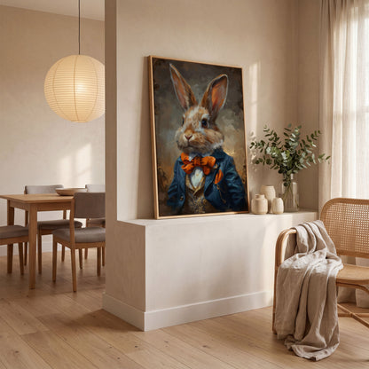 Elegant Bunny Portrait Canvas in white oak floating frame