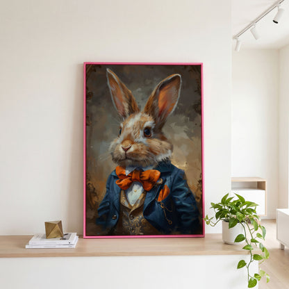 Elegant Bunny Portrait Canvas in pink floating frame