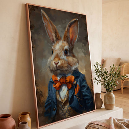 Elegant Bunny Portrait Canvas in rose gold floating frame