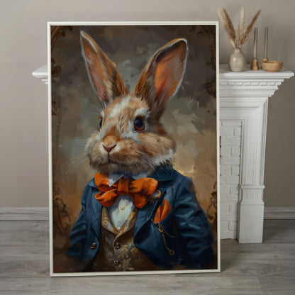 Elegant Bunny Portrait Canvas in white floating frame