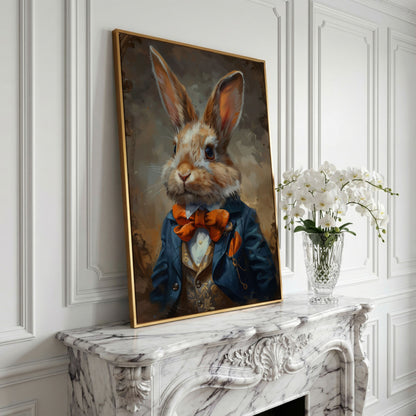 Elegant Bunny Portrait Canvas in yellow gold floating frame