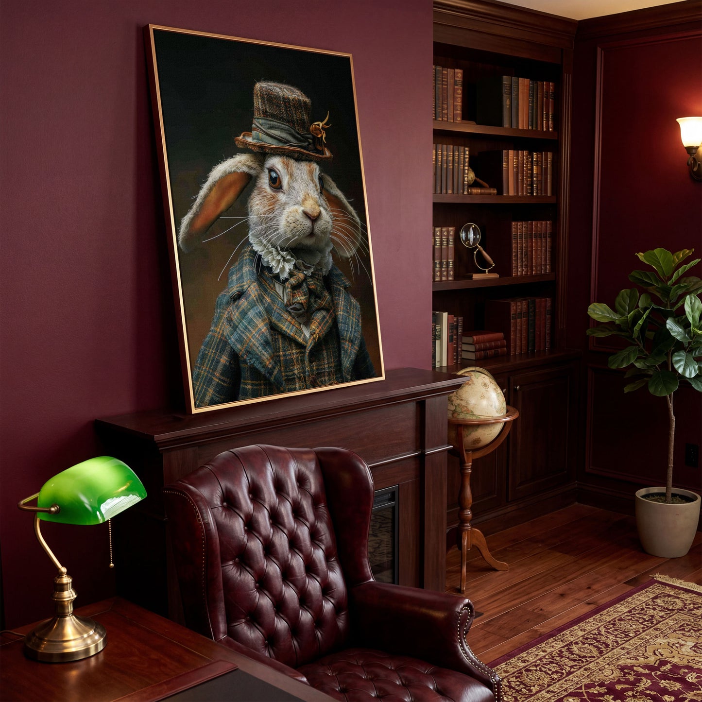 Elegant Bunny in Fancy Clothing Canvas in antique gold floating frame