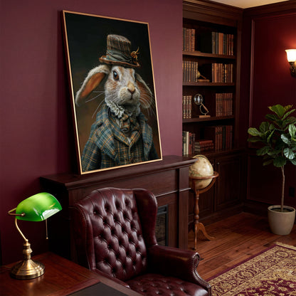 Elegant Bunny in Fancy Clothing Canvas in antique gold floating frame