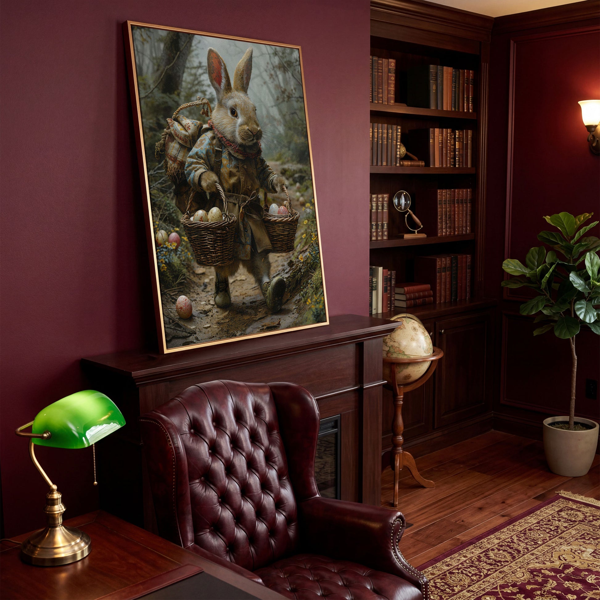 Easter Rabbit Explorer Canvas Print in antique gold floating frame
