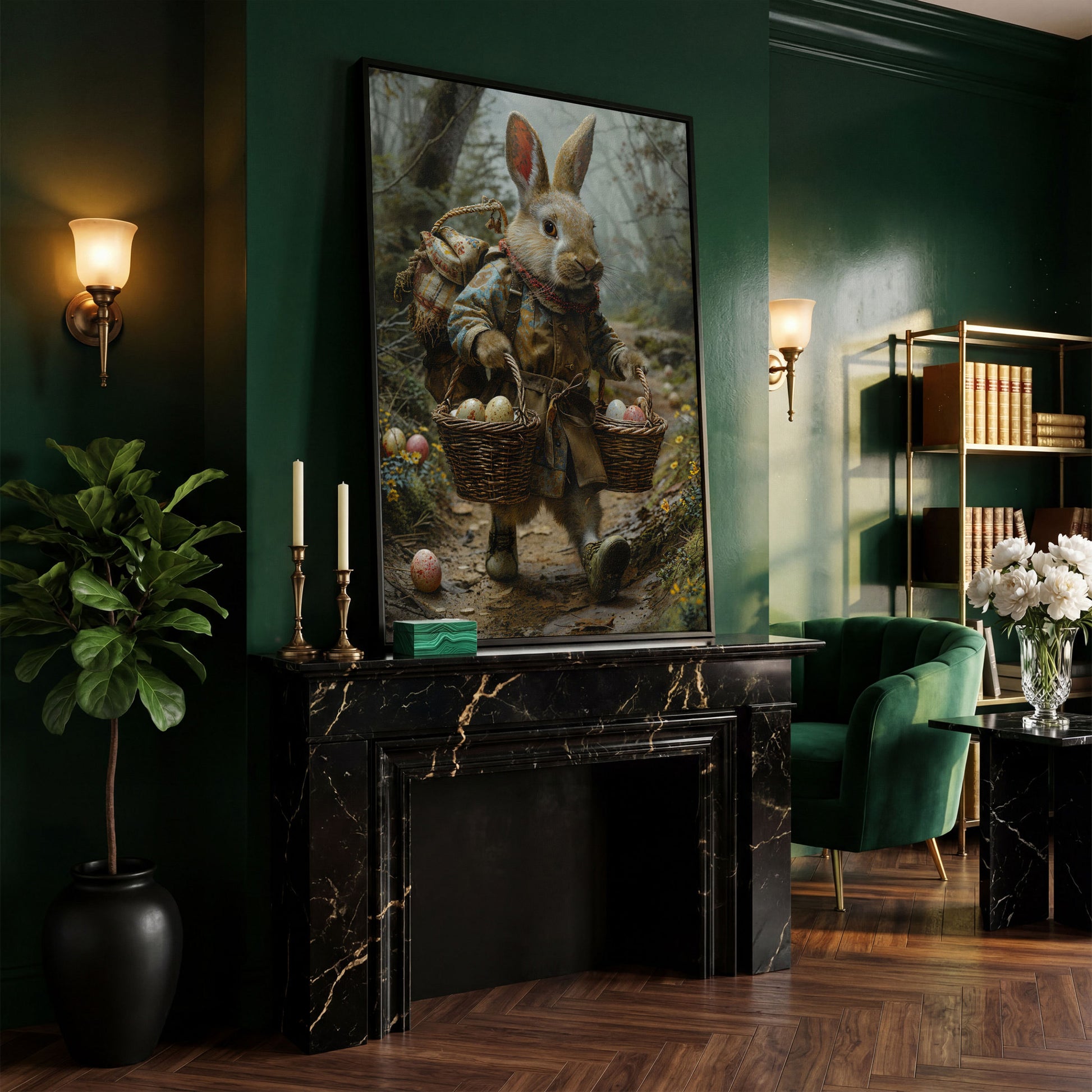 Easter Rabbit Explorer Canvas Print in black floating frame