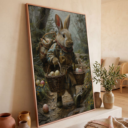 Easter Rabbit Explorer Canvas Print in rose gold floating frame