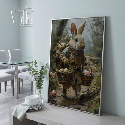 Easter Rabbit Explorer Canvas Print in silver floating frame