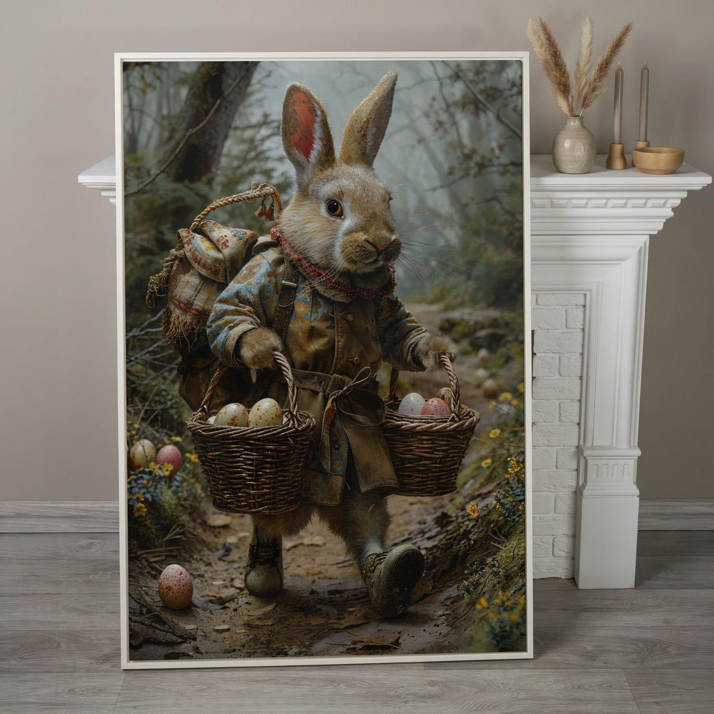 Easter Rabbit Explorer Canvas Print in white floating frame