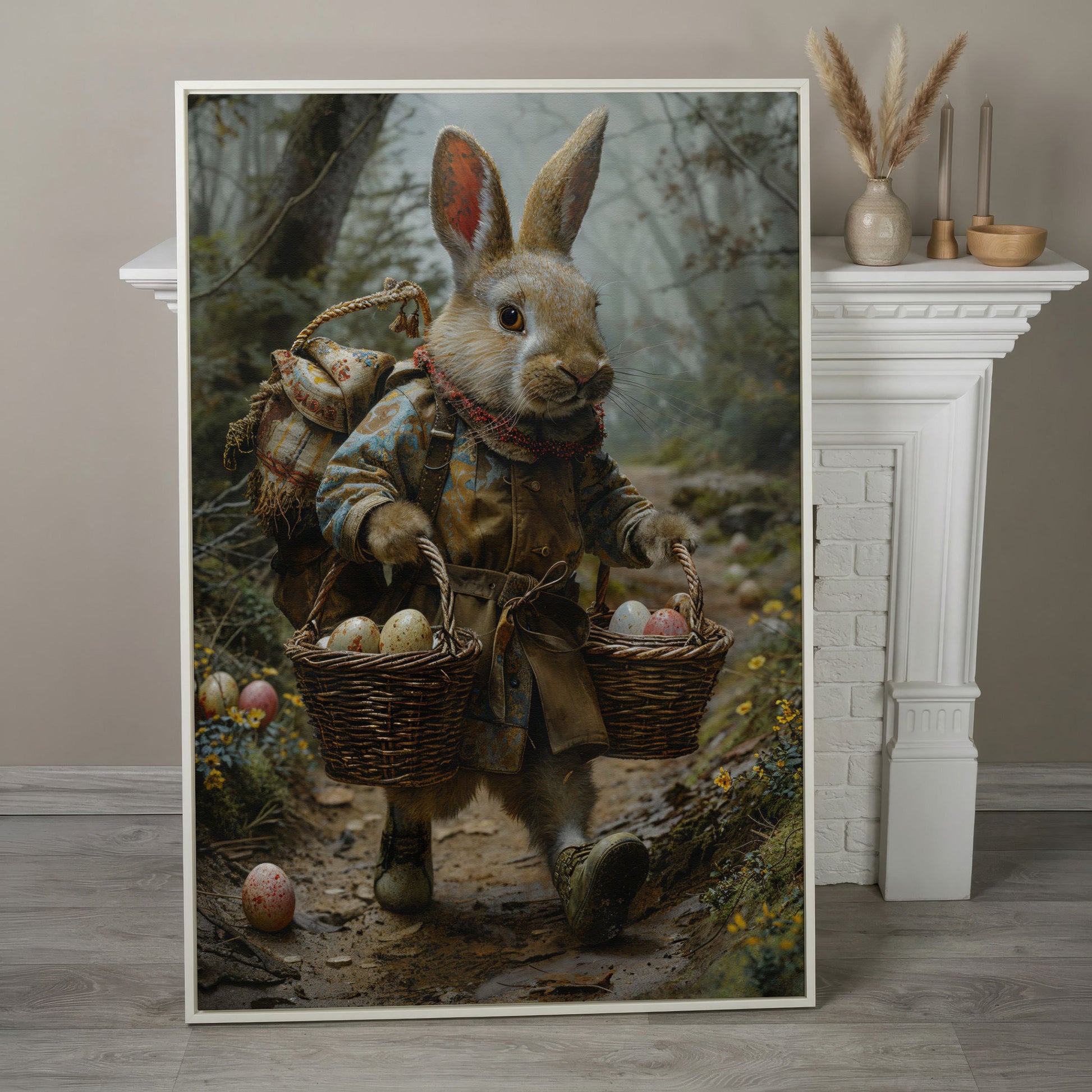 Easter Rabbit Explorer Canvas Print in white floating frame