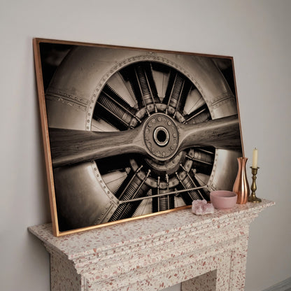 Vintage Aircraft Engine Canvas Wall Art in rose gold floating frame