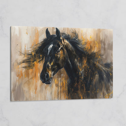 Black Stallion Profile Canvas Print with Gold Accents on gallery wrap