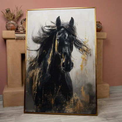 Noble Stallion Abstract Canvas Print for Farmhouse Decor in rose gold floating frame