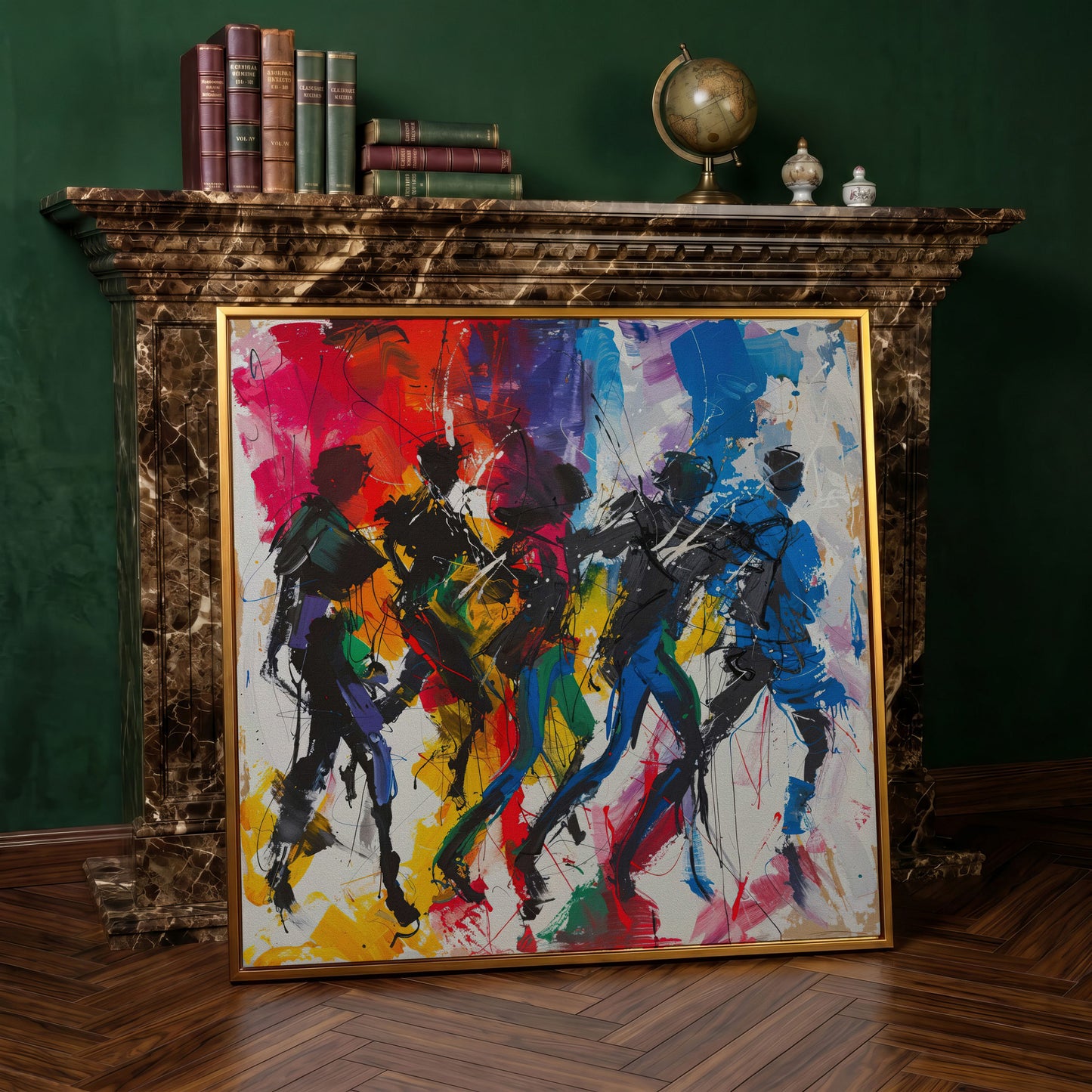 Abstract Dancing People Canvas Art in antique gold floating frame