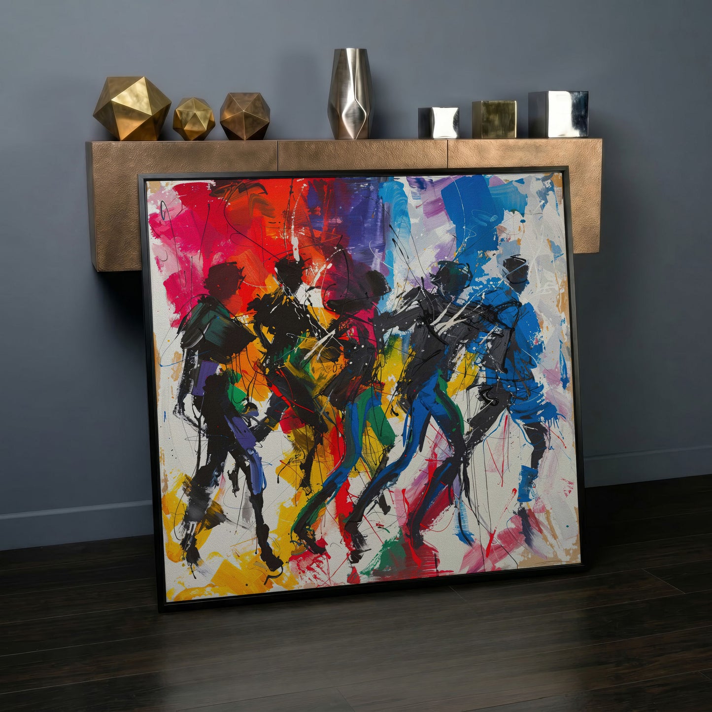 Abstract Dancing People Canvas Art in black floating frame