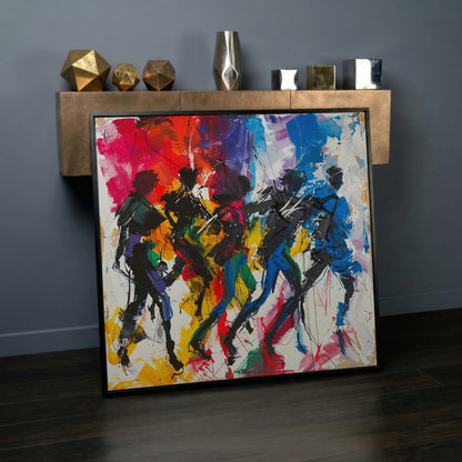 Abstract Dancing People Canvas Art in black floating frame
