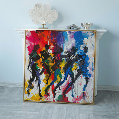 Abstract Dancing People Canvas Art in rose gold floating frame