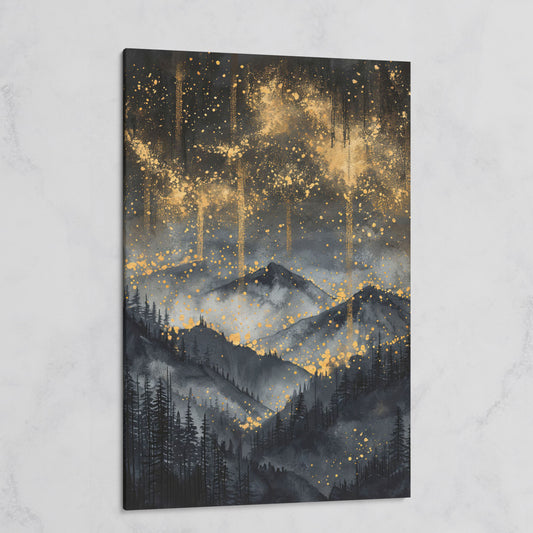 Gold and Black Mountain Abstract Canvas on gallery wrap