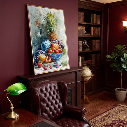 Fruit Assortment Still Life Canvas in antique gold floating frame