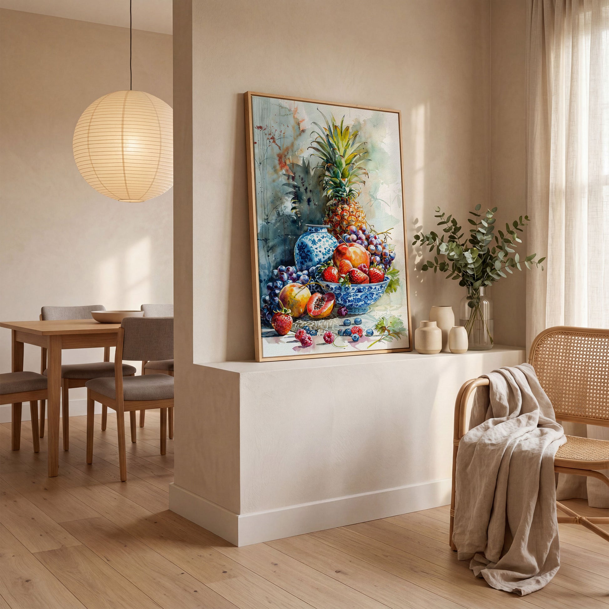 Fruit Assortment Still Life Canvas in white oak floating frame