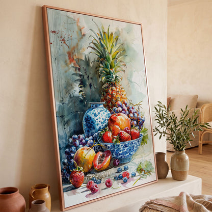 Fruit Assortment Still Life Canvas in rose gold floating frame