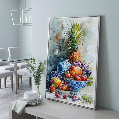 Fruit Assortment Still Life Canvas in silver floating frame