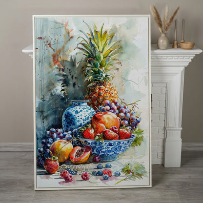 Fruit Assortment Still Life Canvas in white floating frame