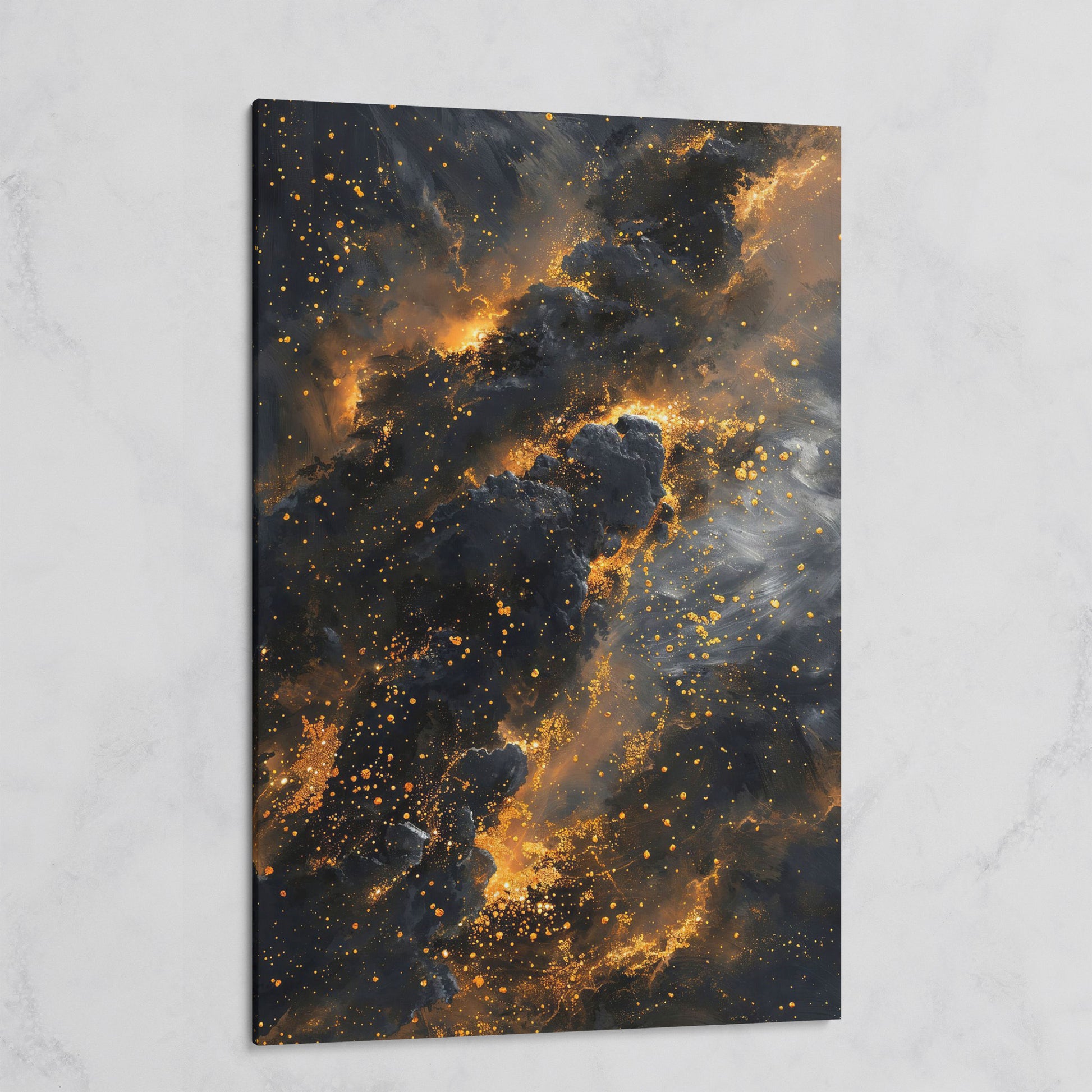 Abstract Galaxy Canvas with Charcoal and Ochre Tones on gallery wrap