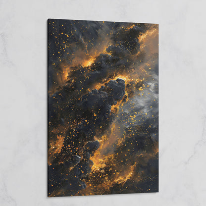 Abstract Galaxy Canvas with Charcoal and Ochre Tones on gallery wrap