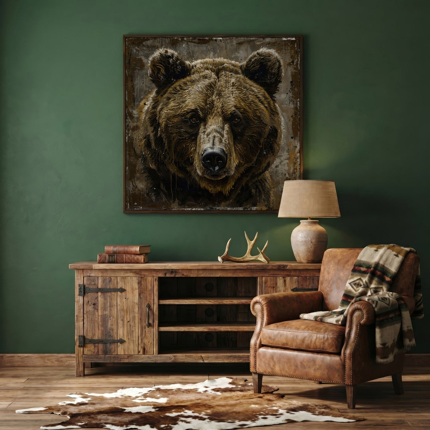 Grizzly Bear Canvas Print, Square in dark walnut floating frame