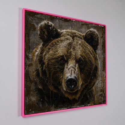 Grizzly Bear Canvas Print, Square in pink floating frame