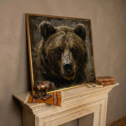 Grizzly Bear Canvas Print, Square in rose gold floating frame