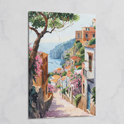 Mediterranean Village View Canvas Print with Coastal Charm on gallery wrap