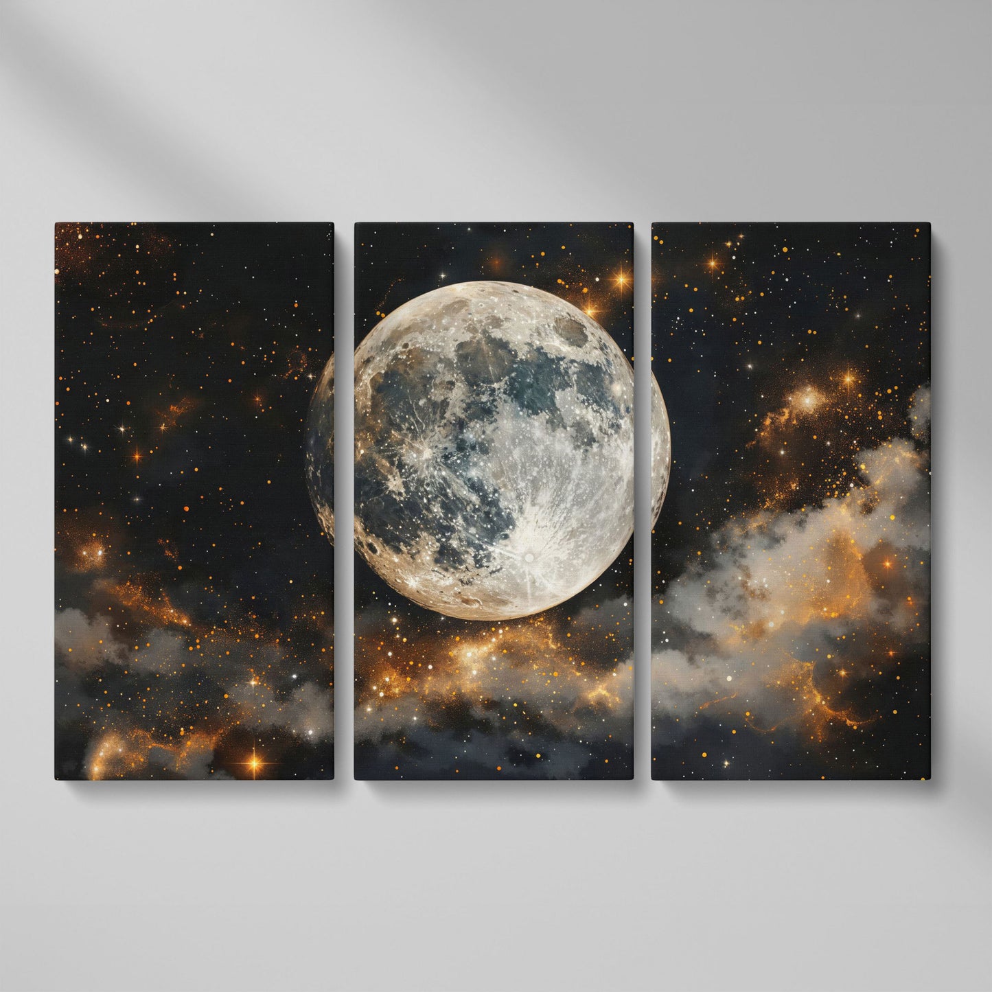Moonlit Nights and Starry Skies Canvas Print as 3-panel split version