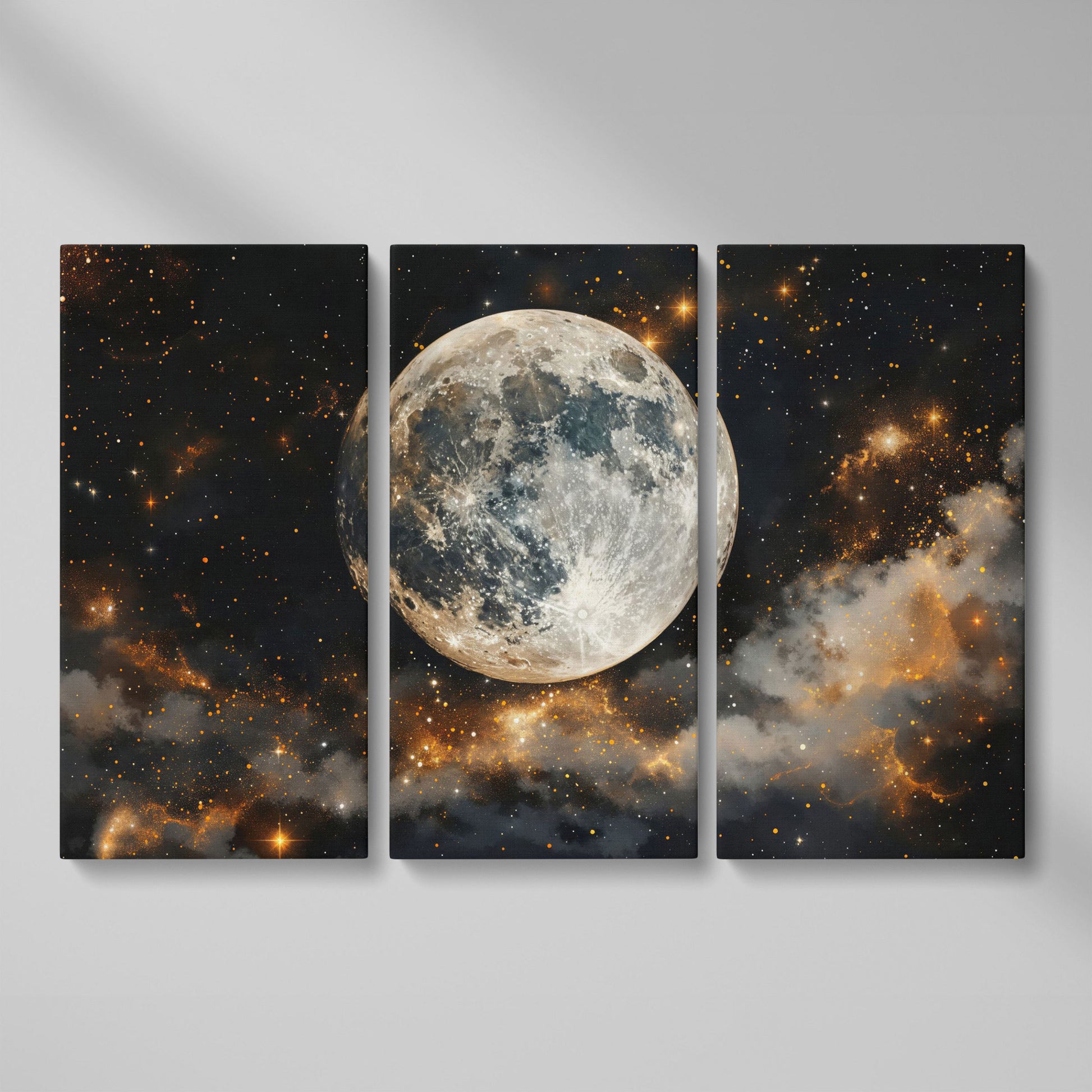 Moonlit Nights and Starry Skies Canvas Print as 3-panel split version