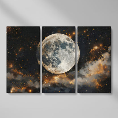 Moonlit Nights and Starry Skies Canvas Print as 3-panel split version