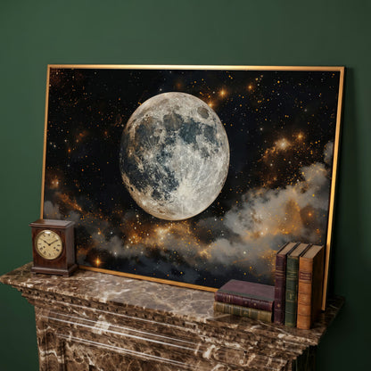 Moonlit Nights and Starry Skies Canvas Print in antique gold floating frame