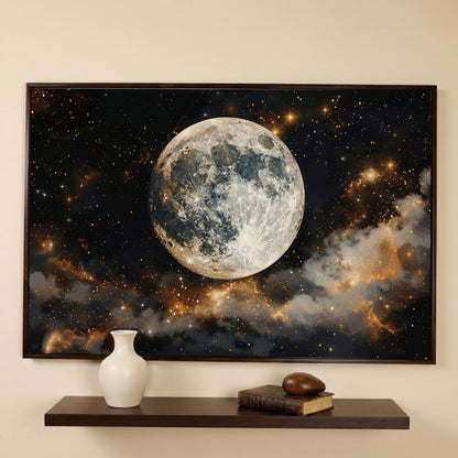 Moonlit Nights and Starry Skies Canvas Print in dark walnut floating frame