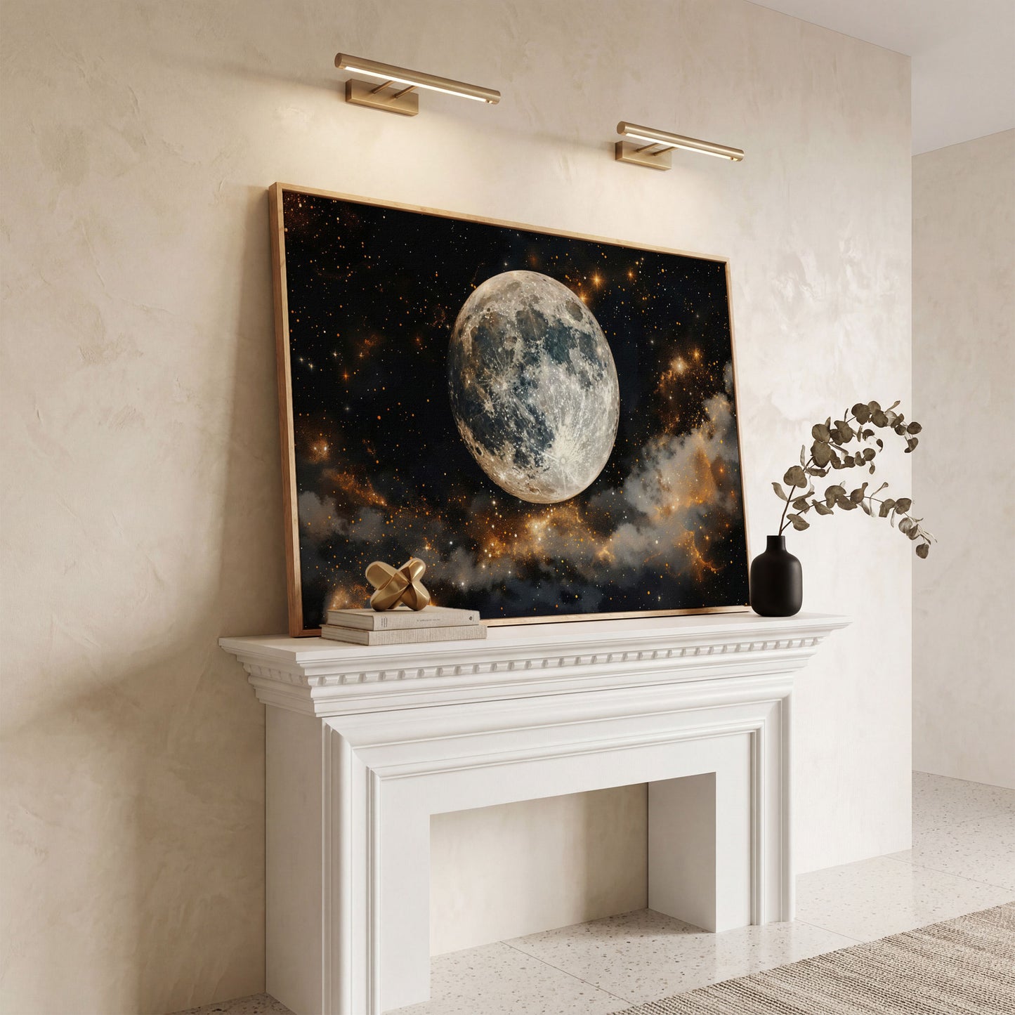 Moonlit Nights and Starry Skies Canvas Print in white oak floating frame