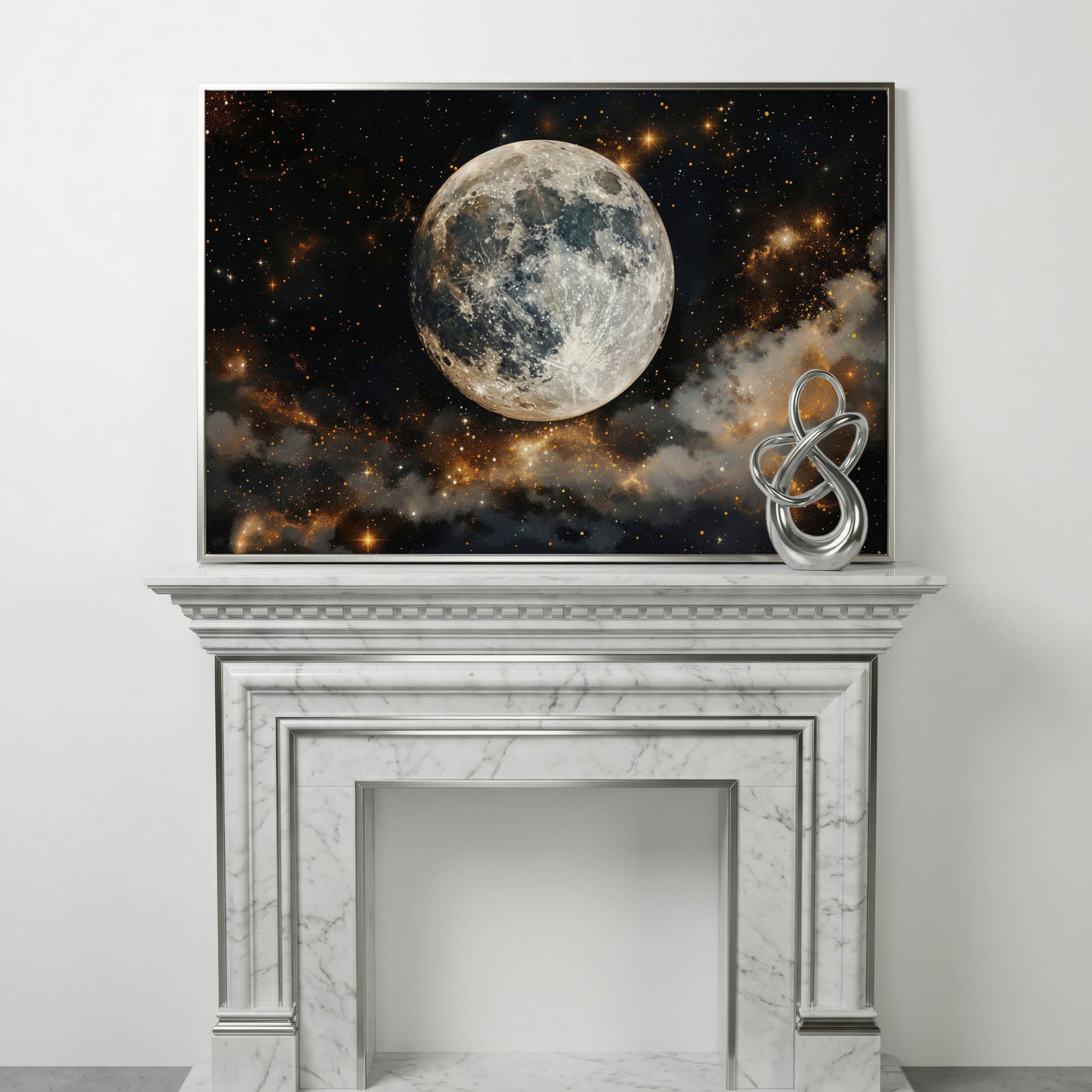 Moonlit Nights and Starry Skies Canvas Print in silver floating frame