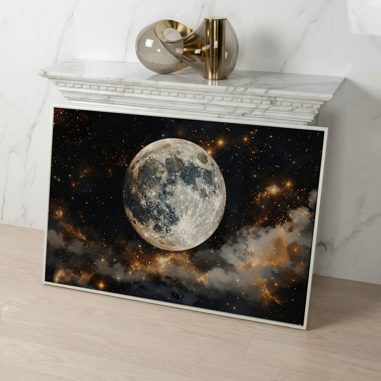 Moonlit Nights and Starry Skies Canvas Print in white floating frame