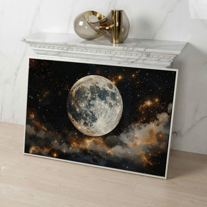 Moonlit Nights and Starry Skies Canvas Print in white floating frame