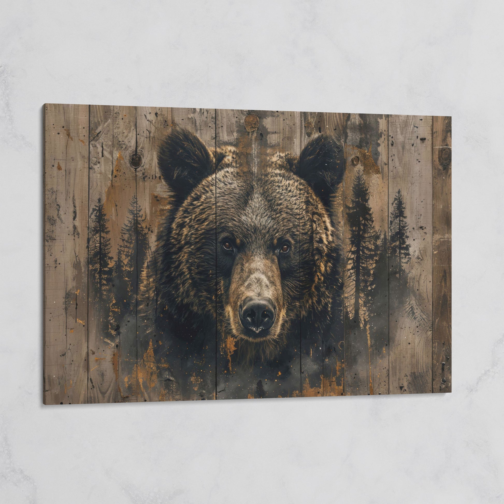 Brown Bear with Pine Trees Canvas Print on gallery wrap