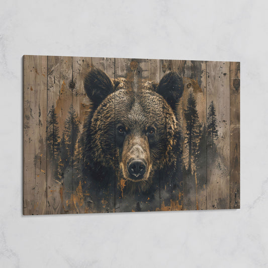 Brown Bear with Pine Trees Canvas Print on gallery wrap