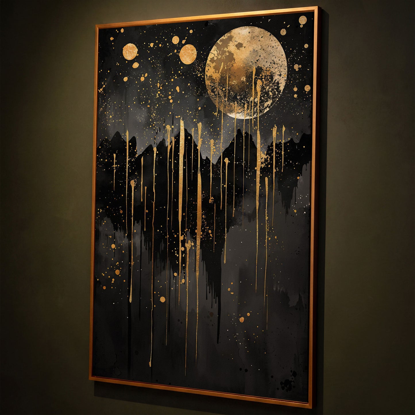 Moonlit Splendor Night Sky Canvas Print shown in antique gold floating frame