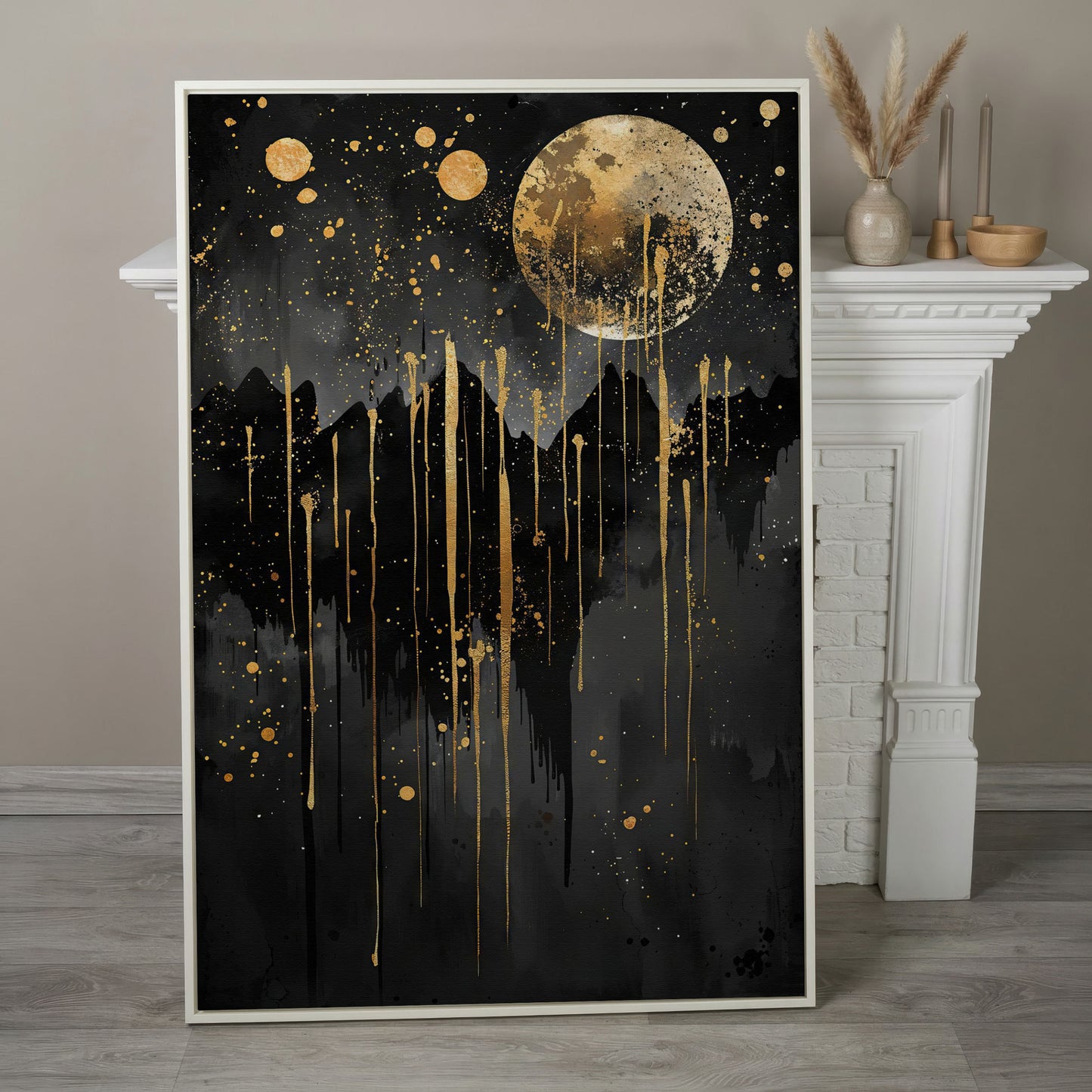 Moonlit Splendor Night Sky Canvas Print in white floating frame