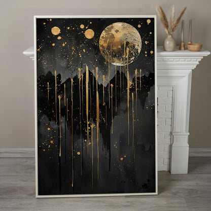 Moonlit Splendor Night Sky Canvas Print in white floating frame